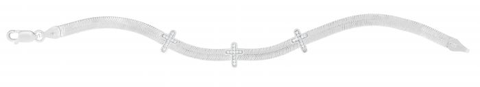 Silver CZ Cross Herringbone Bracelet