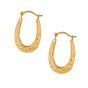 10K Gold Oval Scroll Pattern Hoop Earring