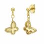 14K Gold Popcorn Petite Butterfly Dangle Earrings 