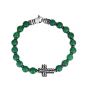 Men's Silver Cross & Green Agate Bead Bracelet