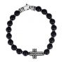 Men's Silver Cross & Onyx Bead Bracelet