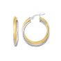 14K Two-tone Gold Polished & Twist Hoop Earring