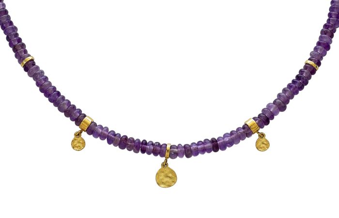 14K Charm & Amethyst Bead Necklace