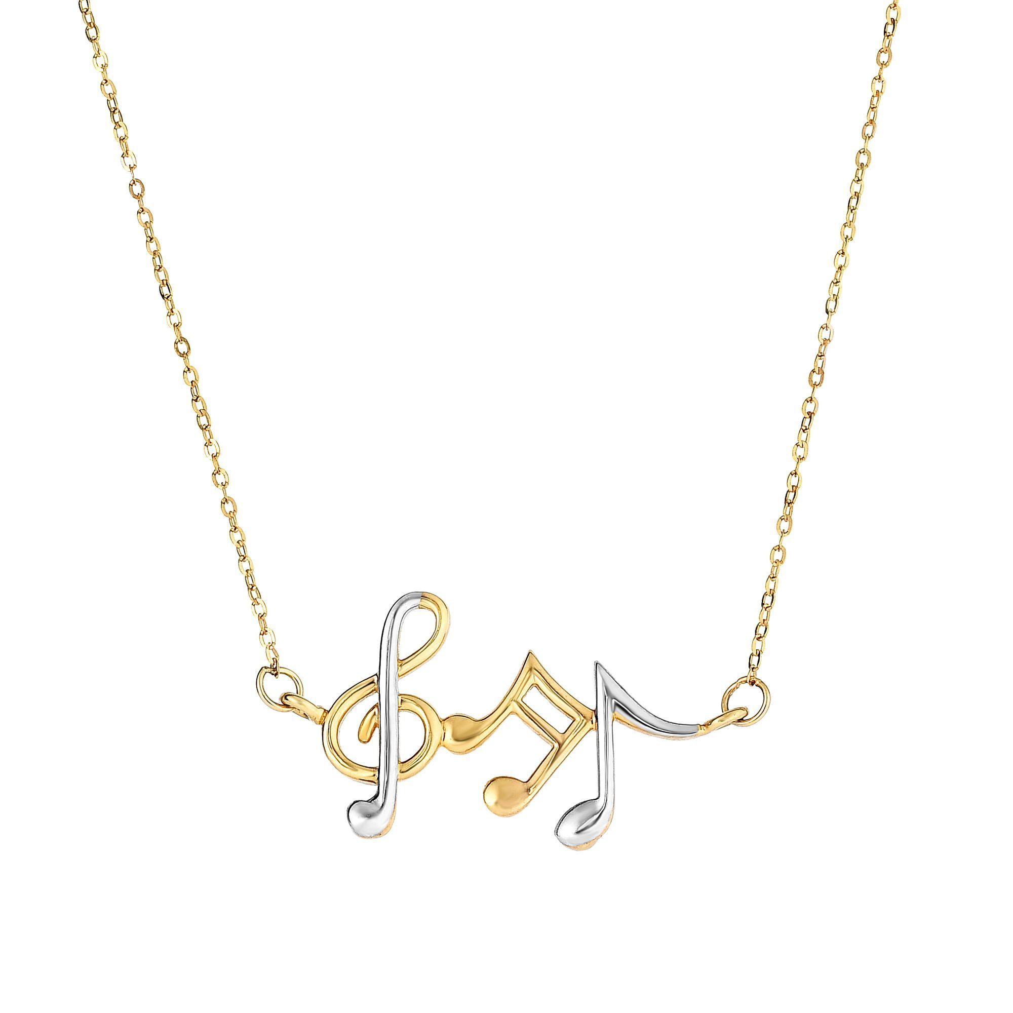 Sterling Silver Music Notes Circle Pendant Necklace