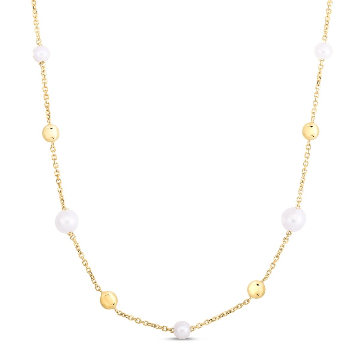 RC12851-18 14K Gold & Pearl Bead Tin-Cup Necklace