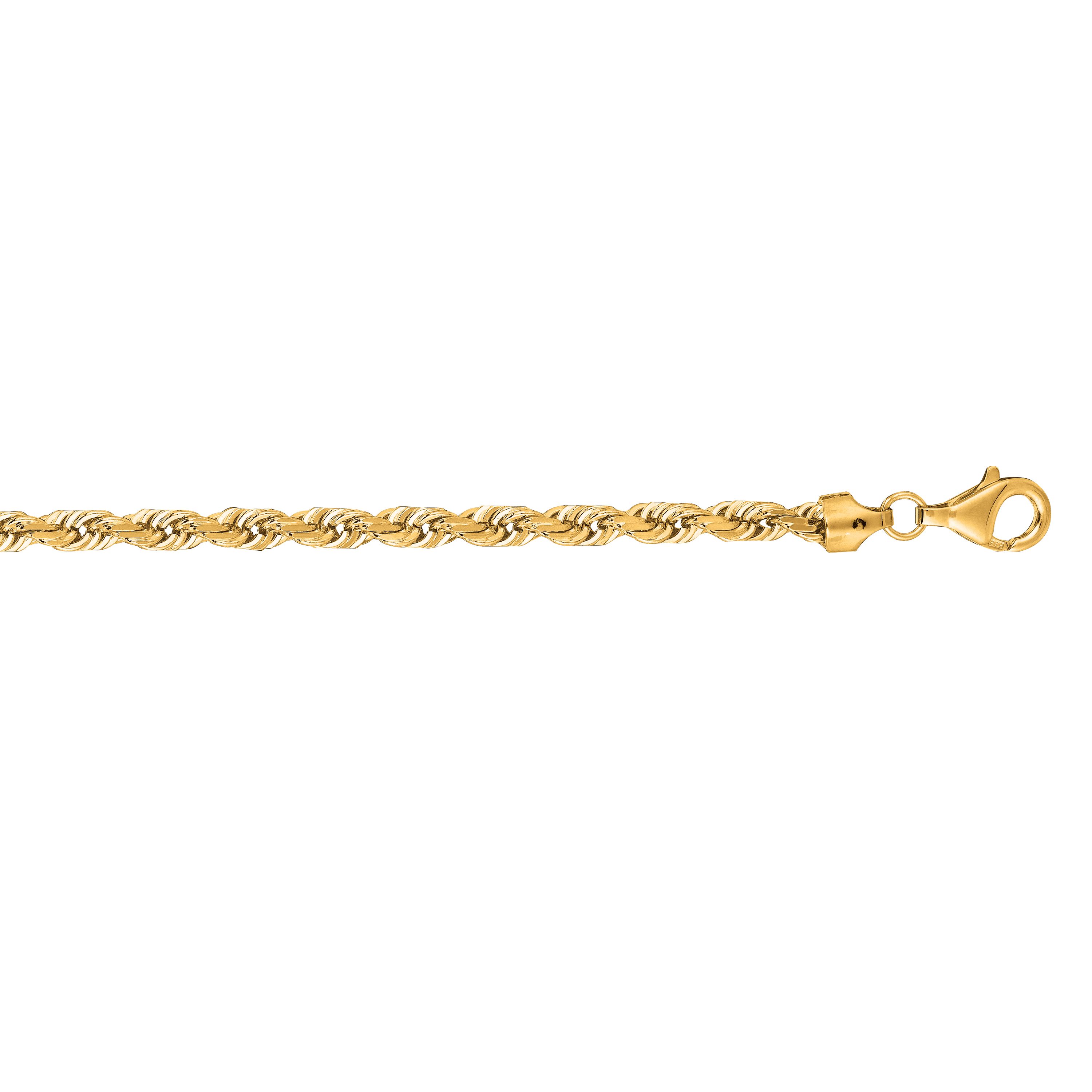 14K Yellow Gold 7mm Diamond Cut Solid Royal Rope Chain with Lobster Clasp