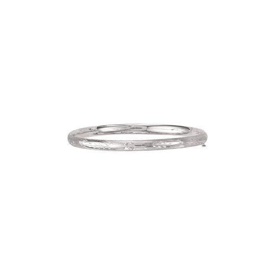 14K White Gold 5mm Floral Design Bangle