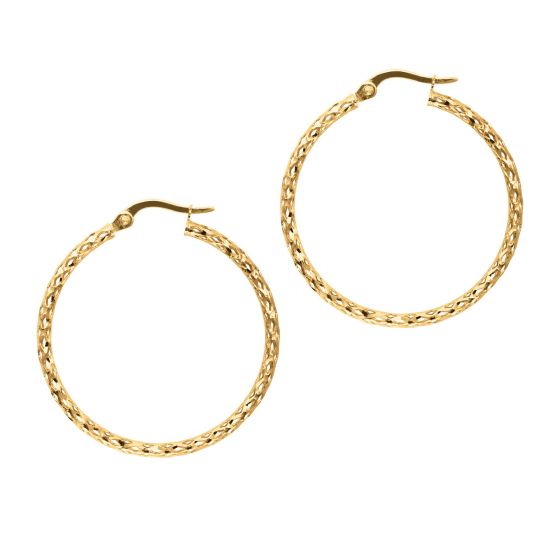 10K Gold Round Diamond Cut Hoop Earring