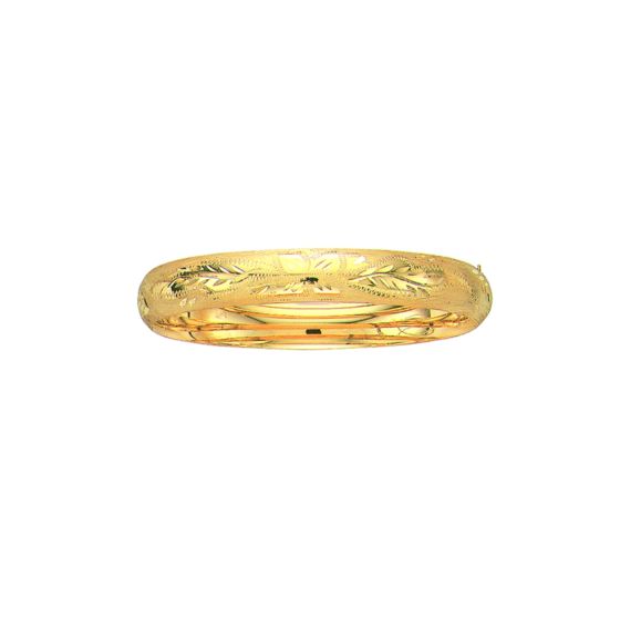 14K Gold 10mm Floral Design Bangle