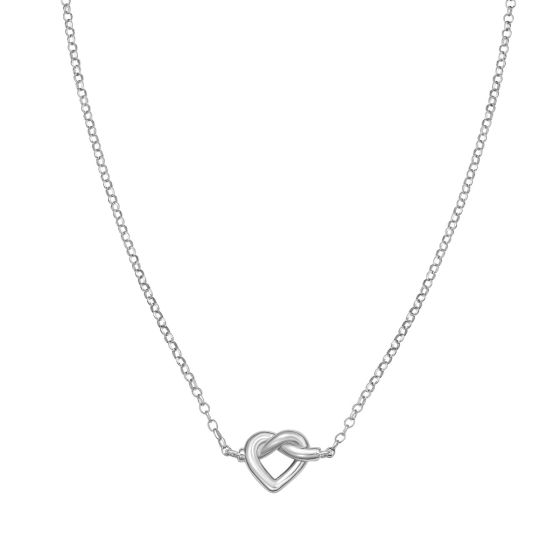 Silver Stationed Open Knot Heart on Rolo Necklace