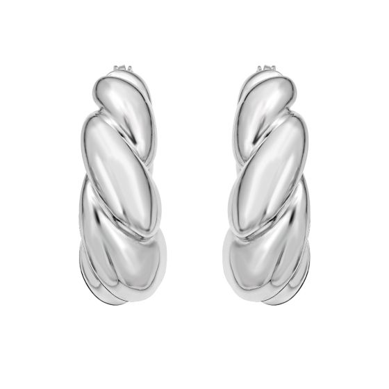 Silver Puffy Twist Hoop Earring 