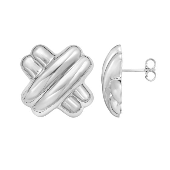 Silver Puffy Double X Earring