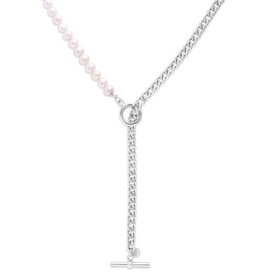 Silver Pearl Paperclip toggle Necklace