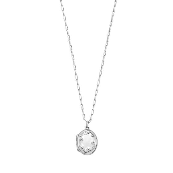 Silver Oval Vine Locket Necklace