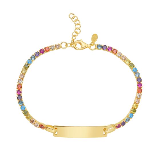 Gold Over Silver Rainbow CZ ID Bracelet