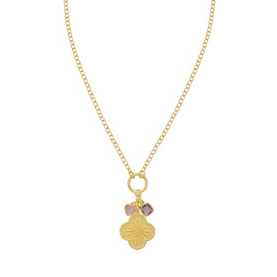 Gold Over Silver Flower CZ Charm Necklace