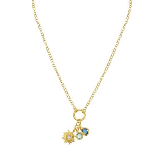 Gold Over Silver Sunflower CZ Charm Necklace