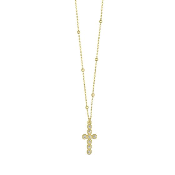 Gold Over Silver Cross Pendant on Rolo Necklace
