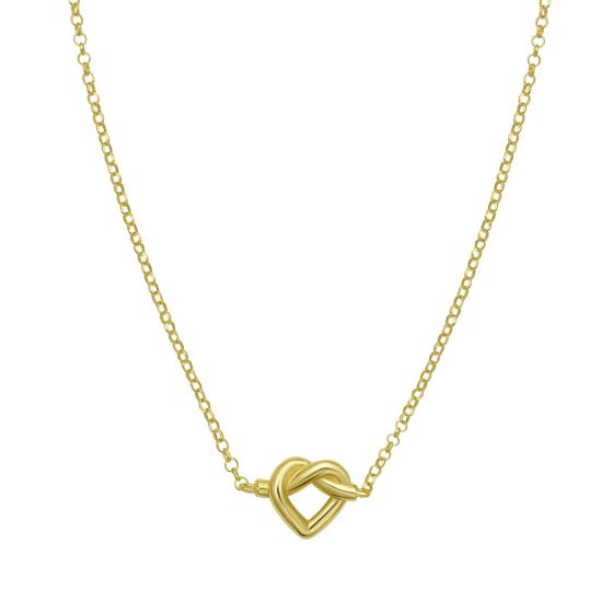 Gold Over Silver Stationed Open Knot Heart on Rolo Necklace