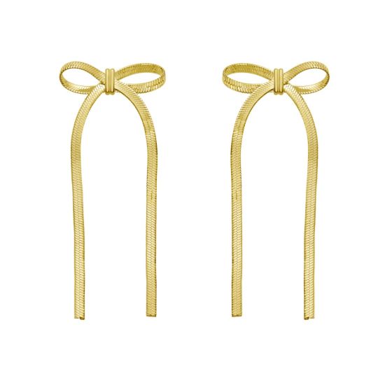Gold Over Silver Snake Chain Bow Earrings