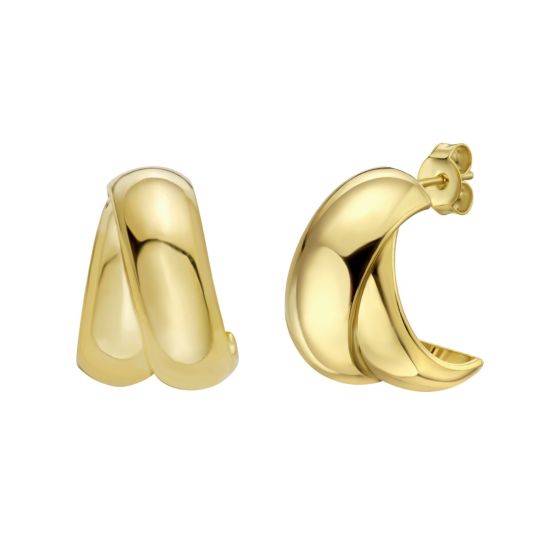 Gold Over Silver Puffed Crossover C-Hoops