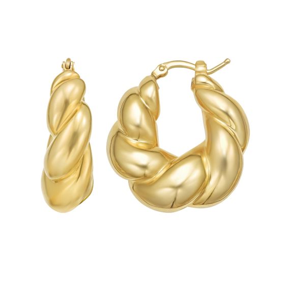 Gold Over Silver Puffy Twist Hoop Earring 