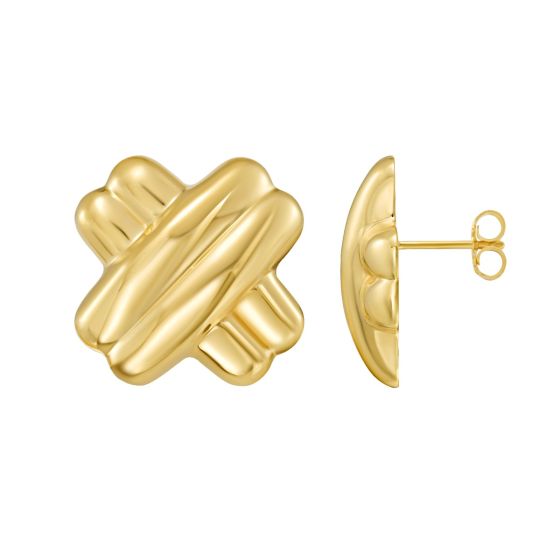 Gold Over Silver Puffy Double X Earring