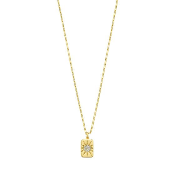 Gold Over Silver CZ Starburst Locket Necklace