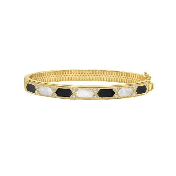14K Black & White Art Deco Hexagon Bracelet