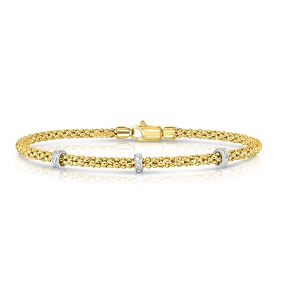 14K Gold Prosecco Bracelet With Triple Diamond Stations