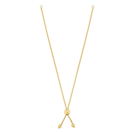 14K Gold Round Wheat Chain with Ball Slide Friendship Bracelet