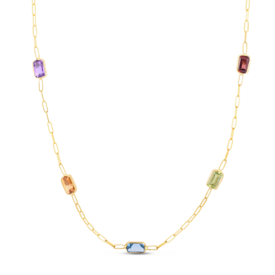 14K Multi-Gemstone Paperclip Chain