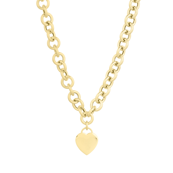 14K Heart Tag & Rolo Link Necklace 