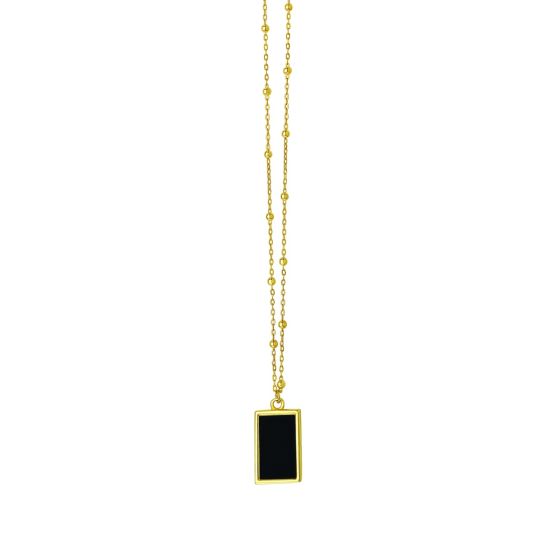 14K Onyx Geometric Rectangle Pendant