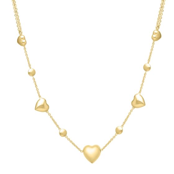 14K Adjustable Puff Heart Bead Necklace