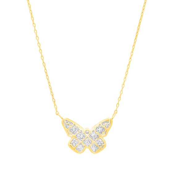 14K Gold Diamond Cut Checkered Butterfly Necklace