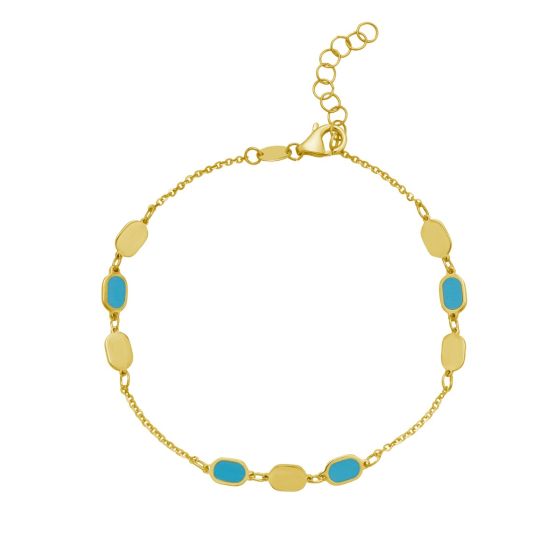 14K Hexagon Turquoise Inlay Links Bracelet