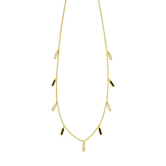 14K Onyx & MOP Inlay Station Necklace