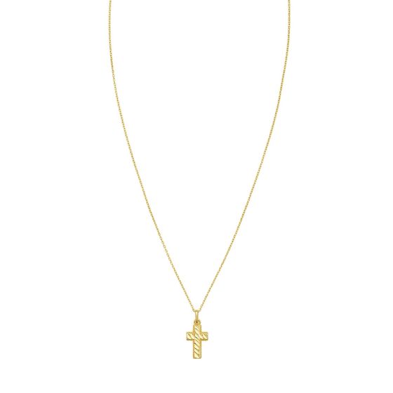 14K Diamond-Cut Cross Necklace