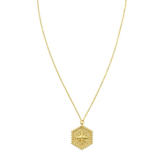 14K North Star Hexagon Necklace