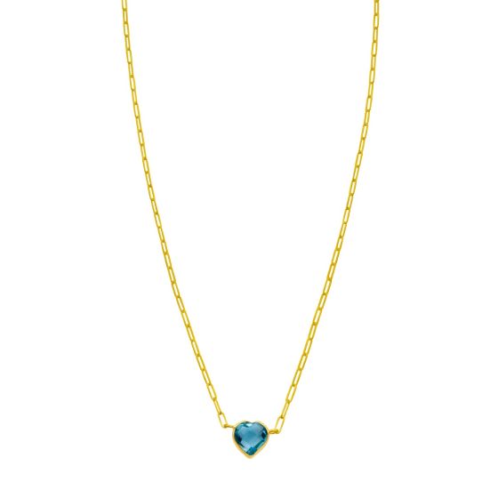 14K Blue Topaz Heart Necklace