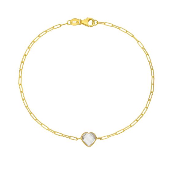 14K White Topaz Heart Bracelet