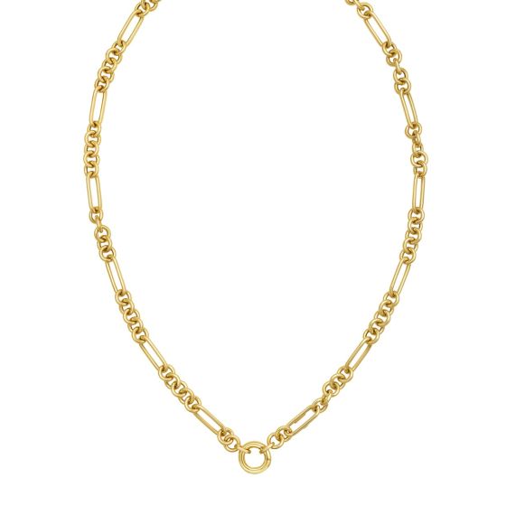 14K Fashion Figaro Charm Link Necklace