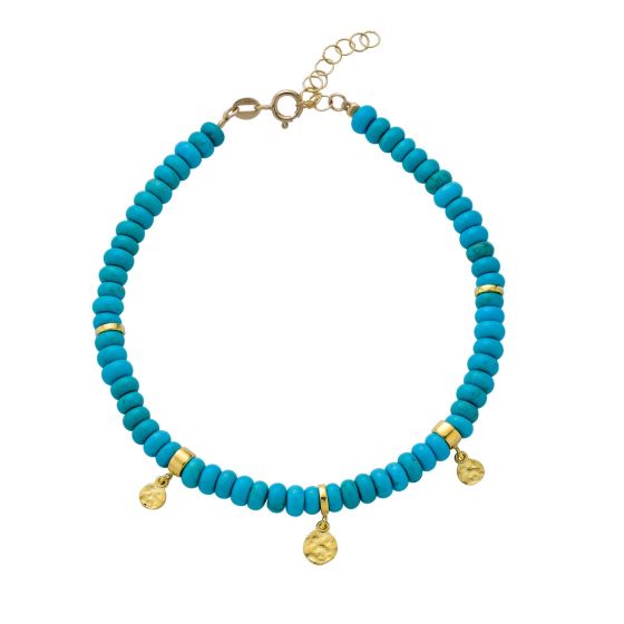 14K Charm & Turquoise Bead Bracelet