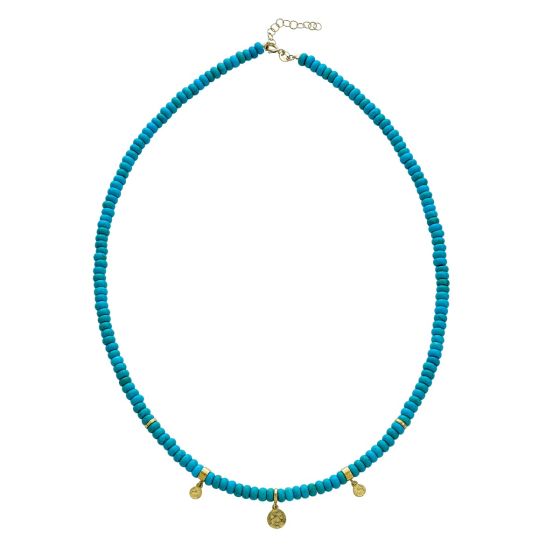 14K Charm & Turquoise Bead Necklace