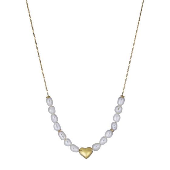 14K Pearl Puffed Heart Necklace