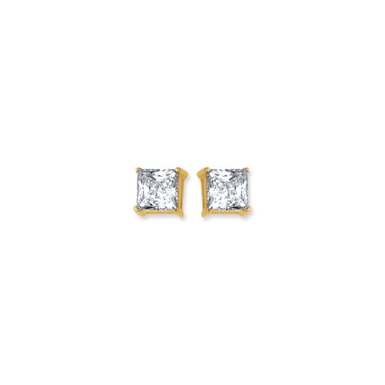 14K Gold 6mm Princess Cut CZ Stud Earring
