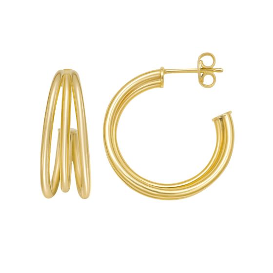 14K Triple Row C Hoop Earrings