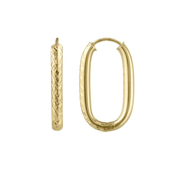 14K Endless Engraved Paperclip Hoops 