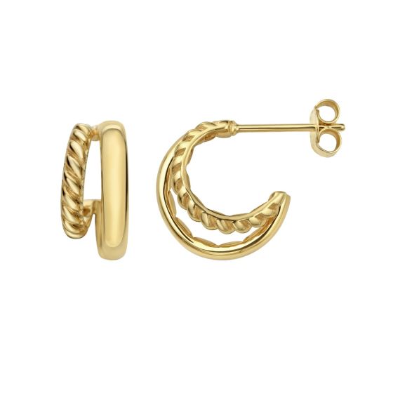 14K Gold Cable Double Hoop